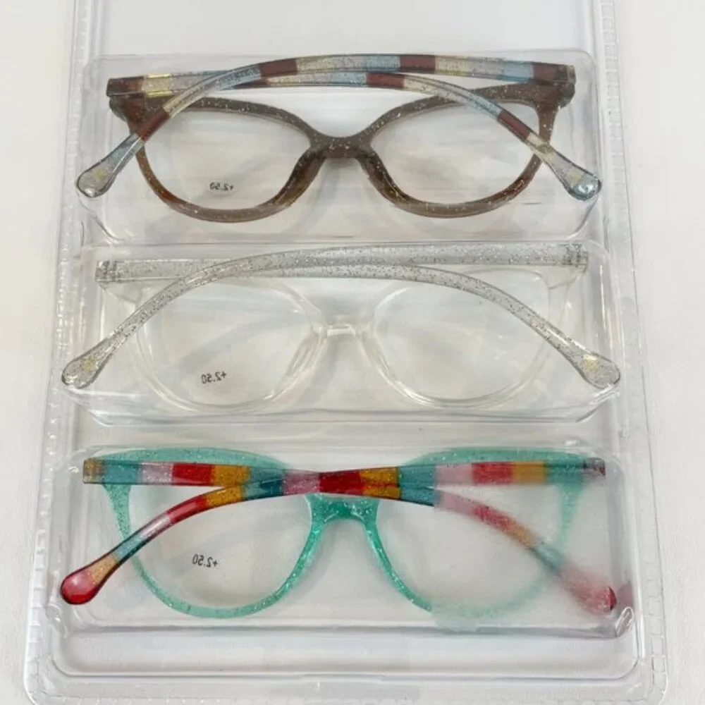 Laundry by Design +2.50 Reading Glasses Glitter Aqua Clear Brown Striped